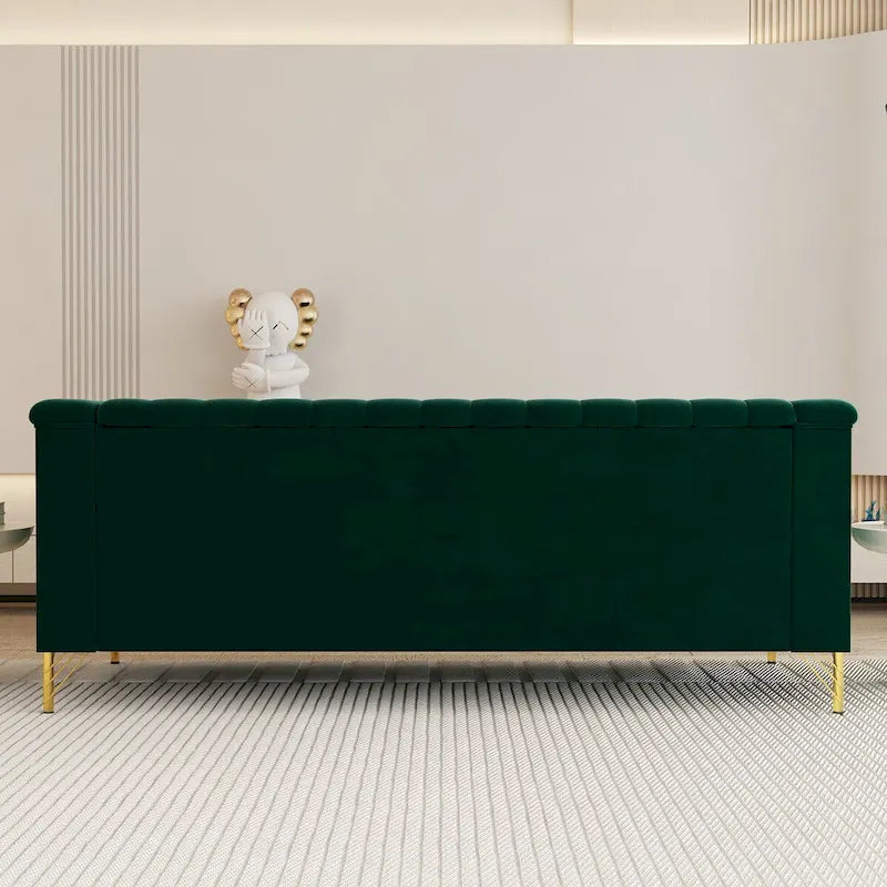 Canapé de salon moderne en velours, canapé 3 places avec pieds en métal doré et canapé vert - 83,46*31,9*30,5