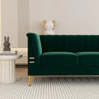 Canapé de salon moderne en velours, canapé 3 places avec pieds en métal doré et canapé vert - 83,46*31,9*30,5