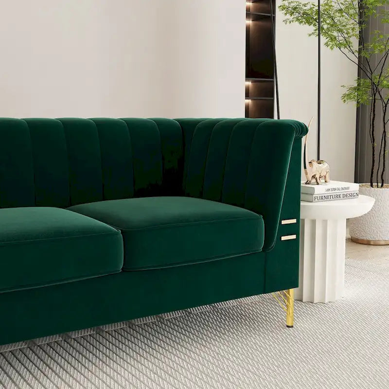 Canapé de salon moderne en velours, canapé 3 places avec pieds en métal doré et canapé vert - 83,46*31,9*30,5