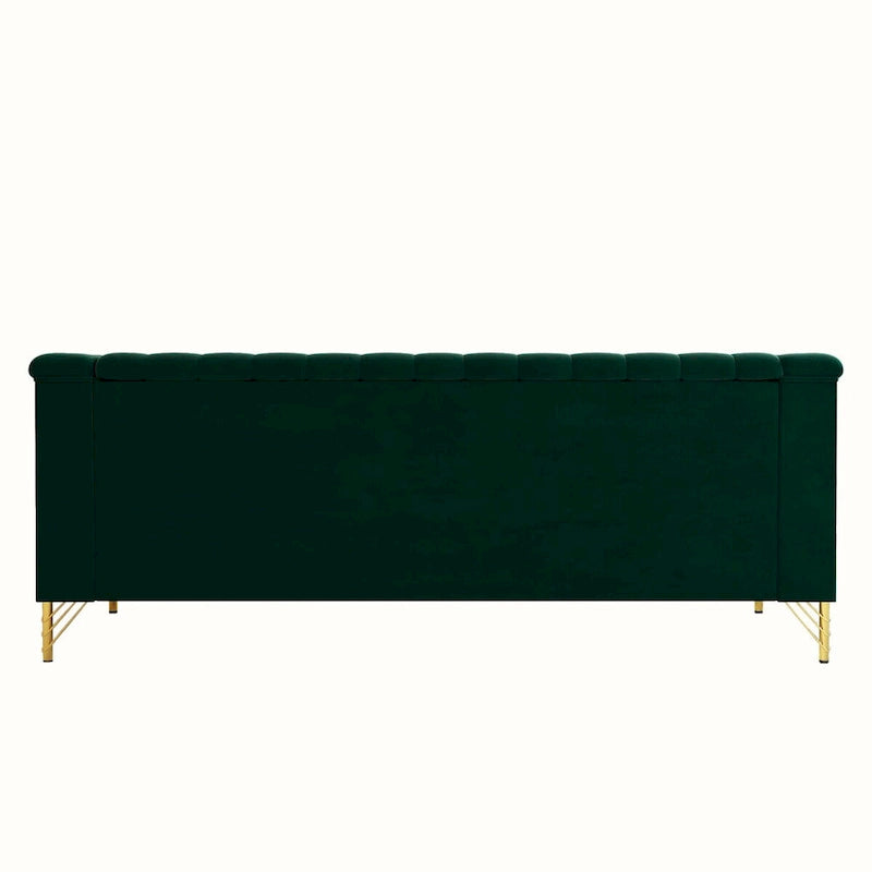 Canapé de salon moderne en velours, canapé 3 places avec pieds en métal doré et canapé vert - 83,46*31,9*30,5