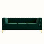 Canapé de salon moderne en velours, canapé 3 places avec pieds en métal doré et canapé vert - 83,46*31,9*30,5