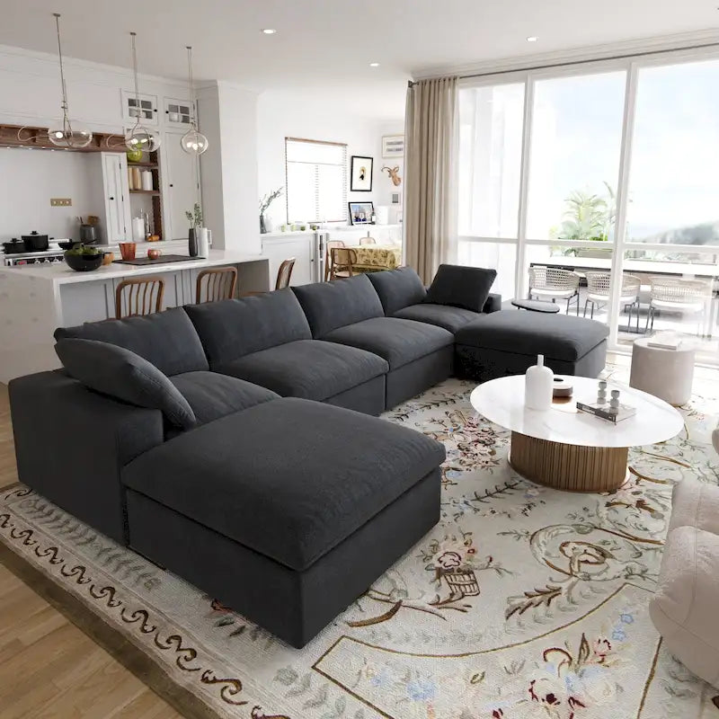 156 Convertible Modular Sectional Sofa Couch, Modern U Shape Minimalism Sofas Couches with Pillows