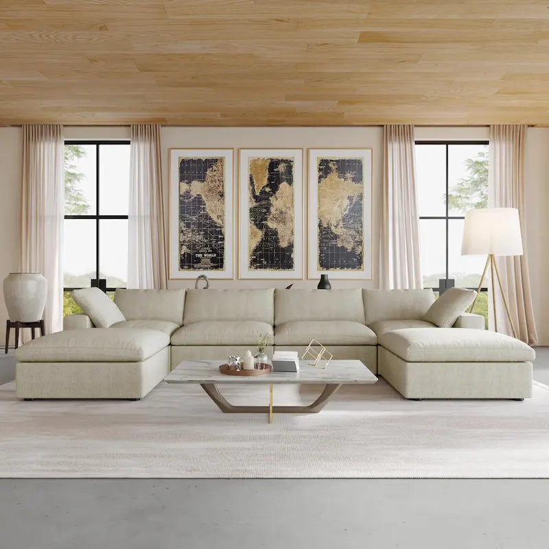 156 Convertible Modular Sectional Sofa Couch, Modern U Shape Minimalism Sofas Couches with Pillows