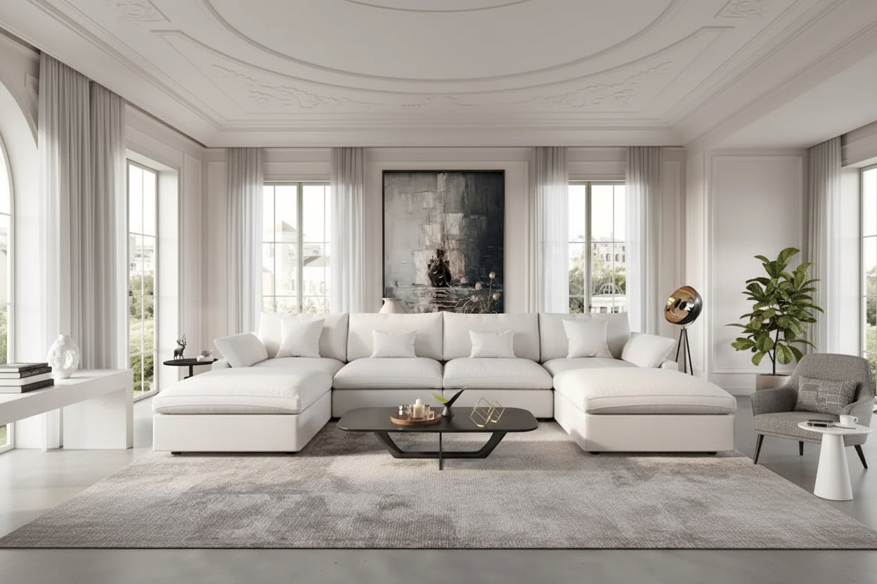 156 Convertible Modular Sectional Sofa Couch, Modern U Shape Minimalism Sofas Couches with Pillows