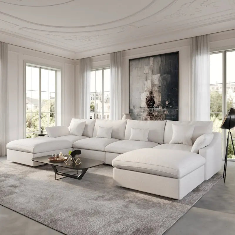 Canapé modulable convertible 156 places en forme de U, de style minimaliste et moderne, avec coussins