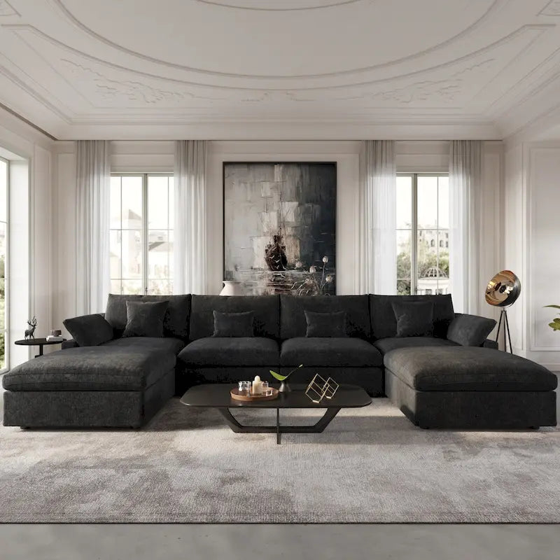 Canapé modulable convertible 156 places en forme de U, de style minimaliste et moderne, avec coussins
