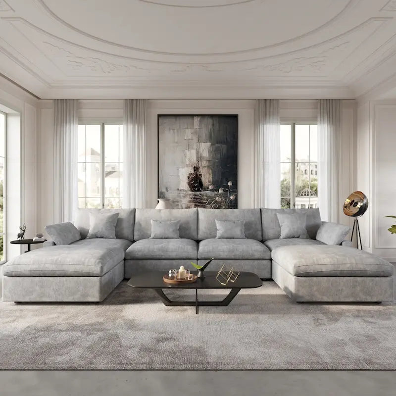 Canapé modulable convertible 156 places en forme de U, de style minimaliste et moderne, avec coussins