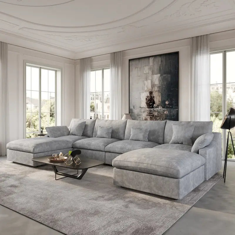 Canapé modulable convertible 156 places en forme de U, de style minimaliste et moderne, avec coussins