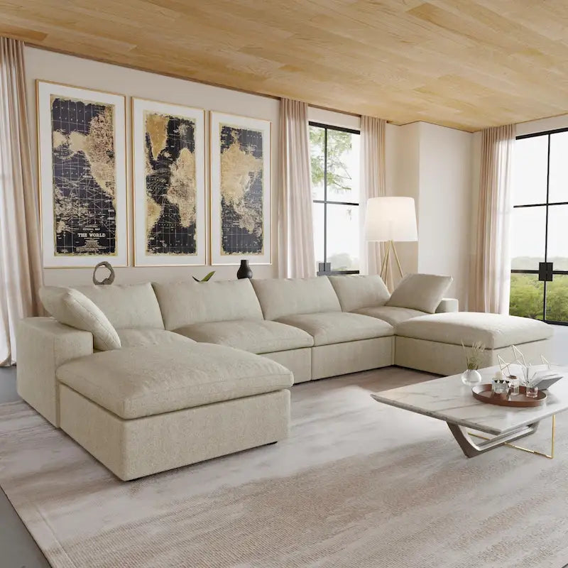 Canapé modulable convertible 156 places en forme de U, de style minimaliste et moderne, avec coussins