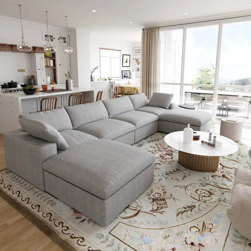 Canapé modulable convertible 156 places en forme de U, de style minimaliste et moderne, avec coussins