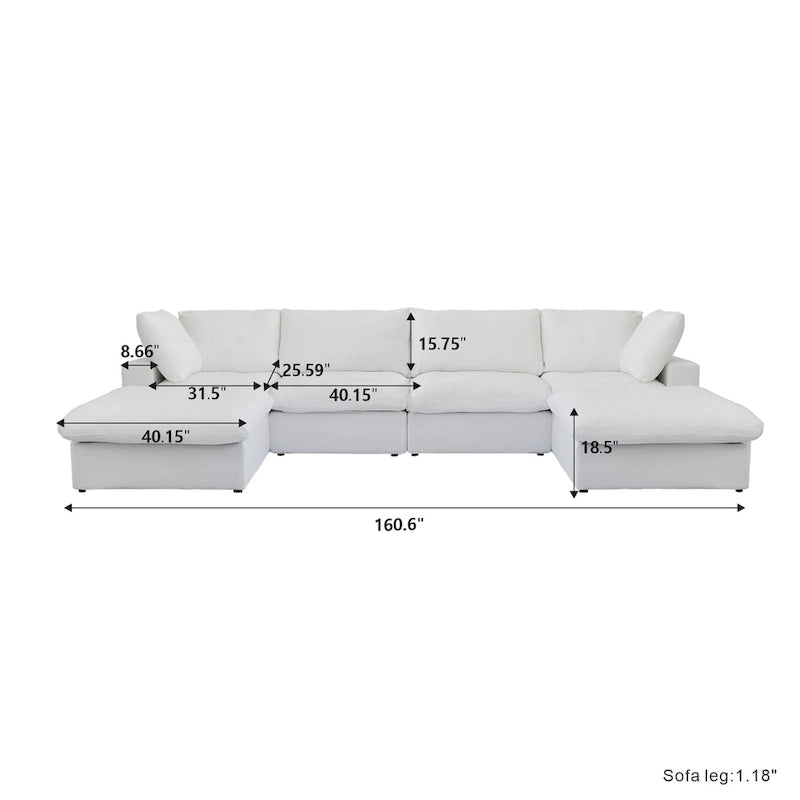 Canapé modulable convertible 156 places en forme de U, de style minimaliste et moderne, avec coussins