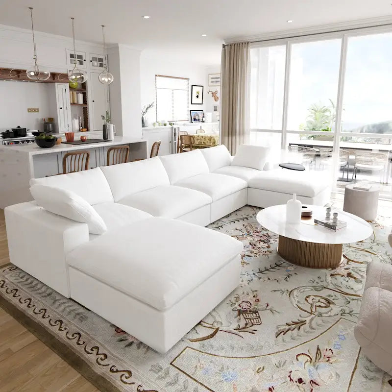Canapé modulable convertible 156 places en forme de U, de style minimaliste et moderne, avec coussins