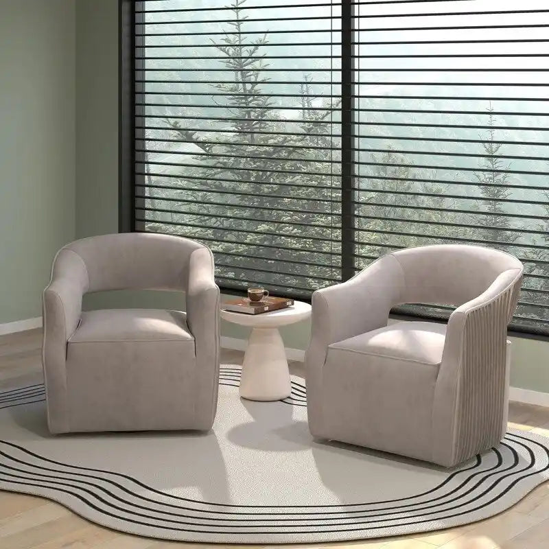 Ensemble de 2 fauteuils d'appoint pivotants à 360 degrés en velours, style glamour moderne, dossier ouvert