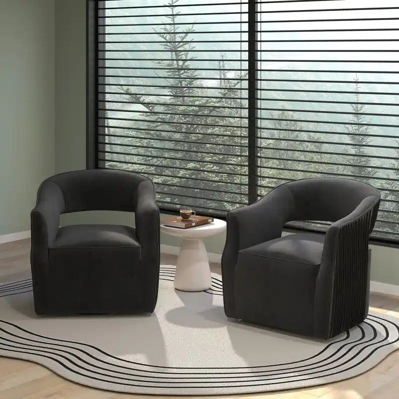 Ensemble de 2 fauteuils d'appoint pivotants à 360 degrés en velours, style glamour moderne, dossier ouvert