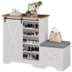 Meuble à chaussures de ferme avec porte coulissante, banc à chaussures, armoire de rangement à 5 niveaux avec étagères réglables pour 20 paires