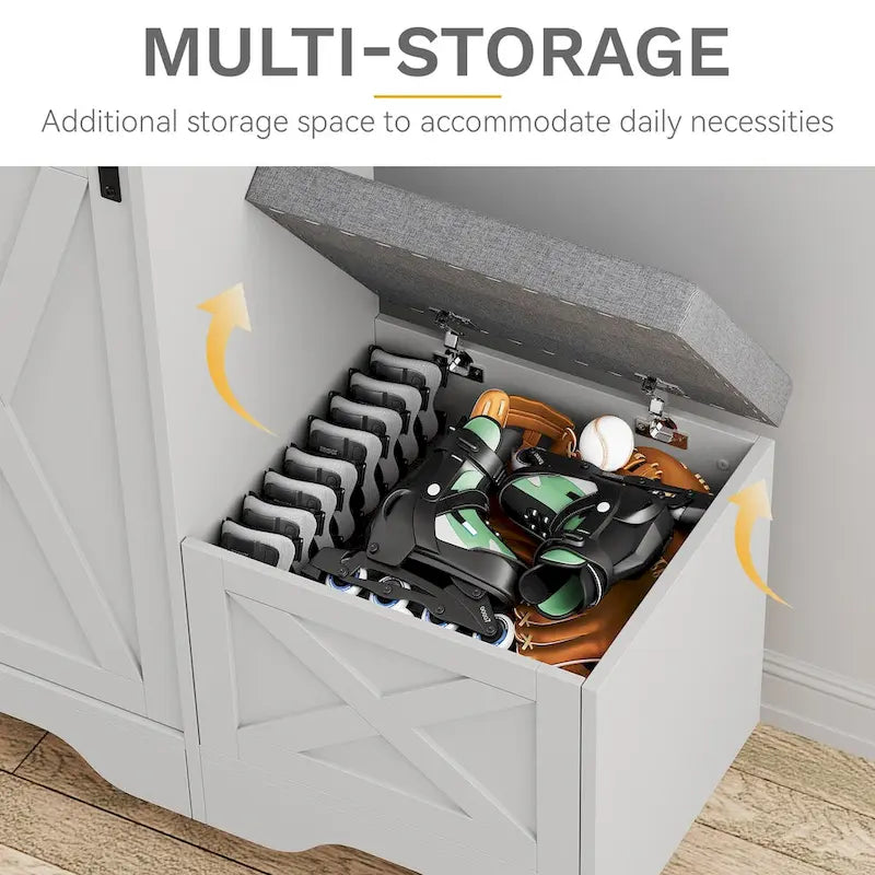 Meuble à chaussures de ferme avec porte coulissante, banc à chaussures, armoire de rangement à 5 niveaux avec étagères réglables pour 20 paires