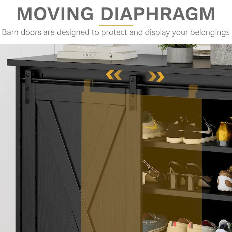 Meuble à chaussures de ferme avec porte coulissante, banc à chaussures, armoire de rangement à 5 niveaux avec étagères réglables pour 20 paires
