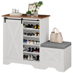 Meuble à chaussures de ferme avec porte coulissante, banc à chaussures, armoire de rangement à 5 niveaux avec étagères réglables pour 20 paires