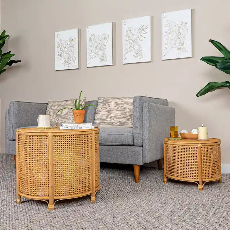 Table d'appoint en bambou et rotin