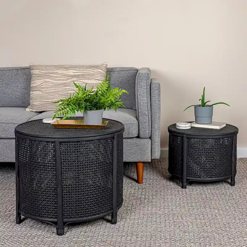 Table d'appoint en bambou et rotin