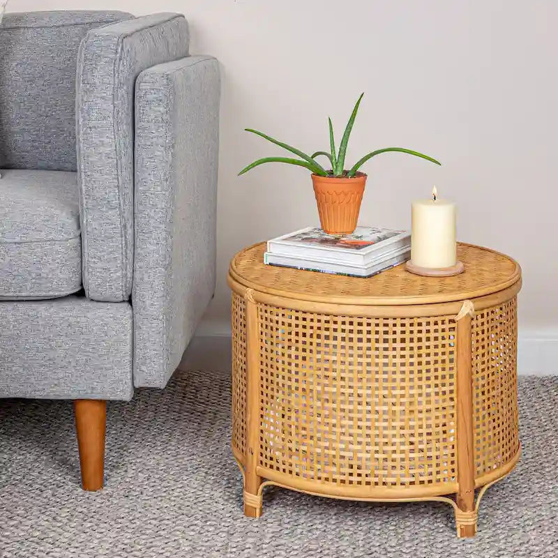 Table d'appoint en bambou et rotin