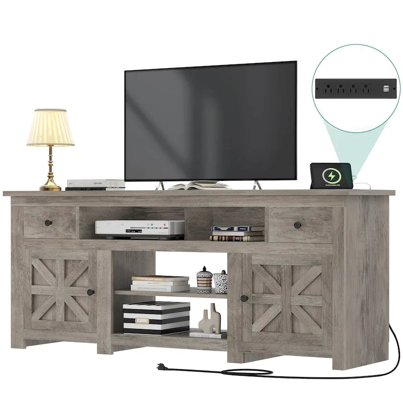 70 Farmhouse TV Stand, Entertainment Center with Power Outlet for TVs Up to 80 Inch - 70L x 15.5W x 30H