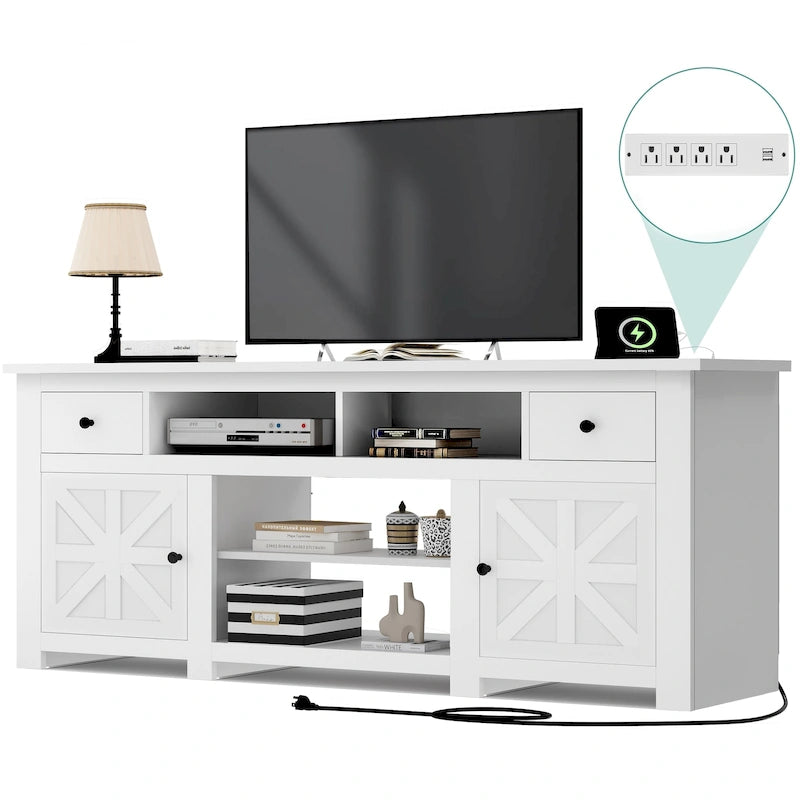 70 Farmhouse TV Stand, Entertainment Center with Power Outlet for TVs Up to 80 Inch - 70L x 15.5W x 30H