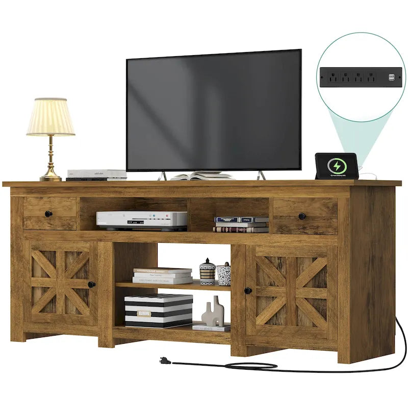 70 Farmhouse TV Stand, Entertainment Center with Power Outlet for TVs Up to 80 Inch - 70L x 15.5W x 30H