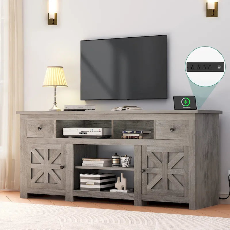 70 Farmhouse TV Stand, Entertainment Center with Power Outlet for TVs Up to 80 Inch - 70L x 15.5W x 30H