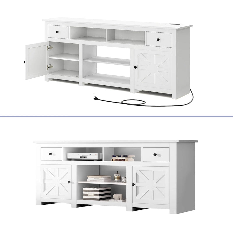 Meuble TV de ferme de 70 po, centre de divertissement avec prise de courant pour téléviseurs jusqu'à 80 po - 70L x 15.5W x 30H