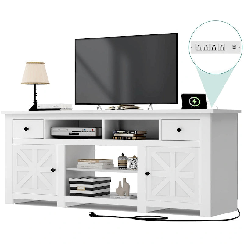 Meuble TV de ferme de 70 po, centre de divertissement avec prise de courant pour téléviseurs jusqu'à 80 po - 70L x 15.5W x 30H