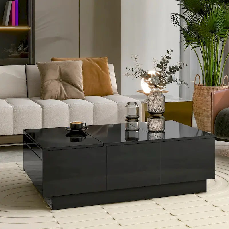 Table basse multifonctionnelle extensible, table de canapé, table à cocktail avec 2 compartiments de rangement cachés