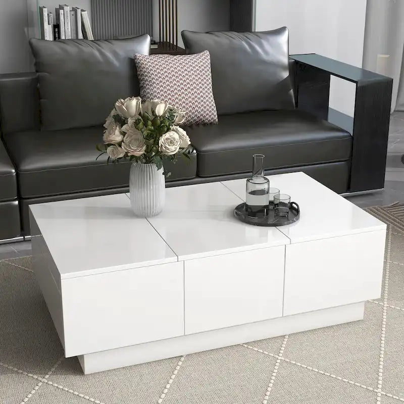 Table basse multifonctionnelle extensible, table de canapé, table à cocktail avec 2 compartiments de rangement cachés