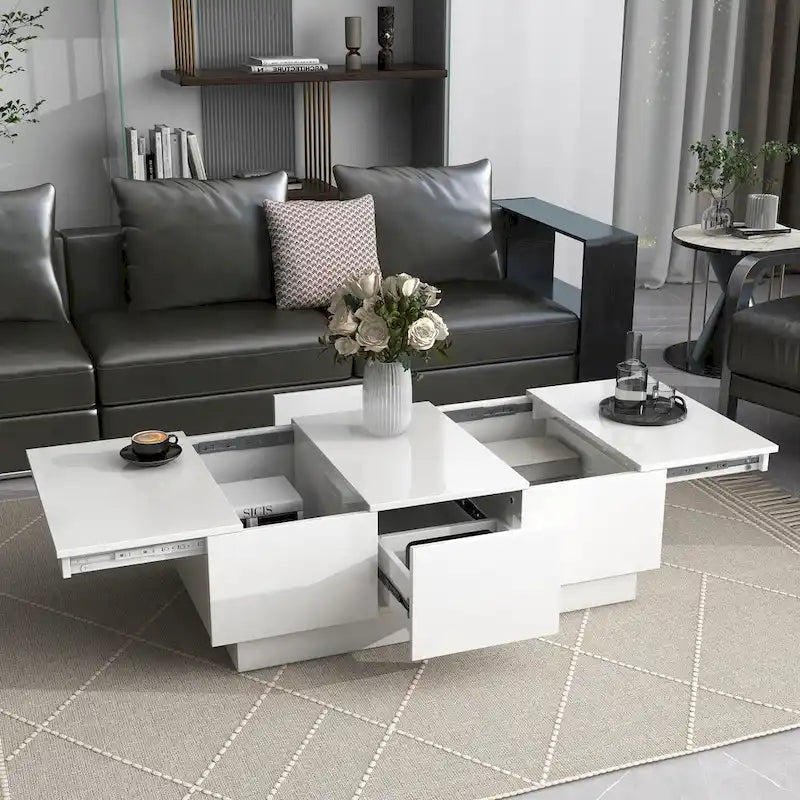 Table basse multifonctionnelle extensible, table de canapé, table à cocktail avec 2 compartiments de rangement cachés
