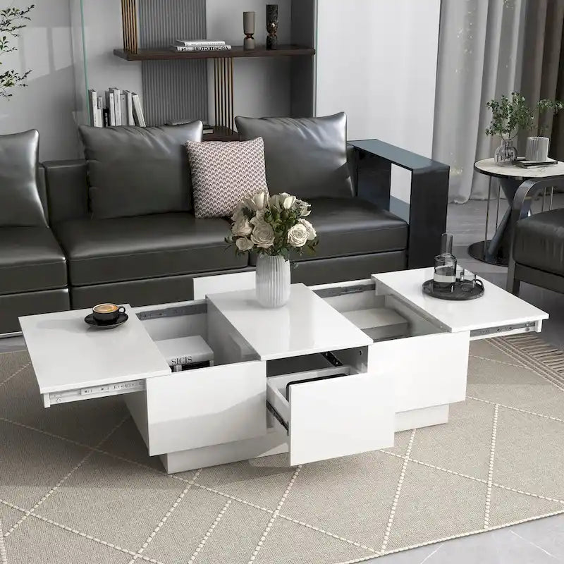 Table basse multifonctionnelle extensible, table de canapé, table à cocktail avec 2 compartiments de rangement cachés