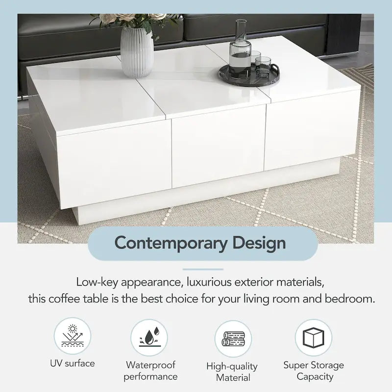 Table basse multifonctionnelle extensible, table de canapé, table à cocktail avec 2 compartiments de rangement cachés