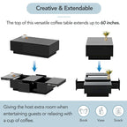Table basse multifonctionnelle extensible, table de canapé, table à cocktail avec 2 compartiments de rangement cachés
