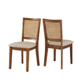 Chaises de salle à manger en lin beige et rotin