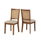 Chaises de salle à manger en lin beige et rotin