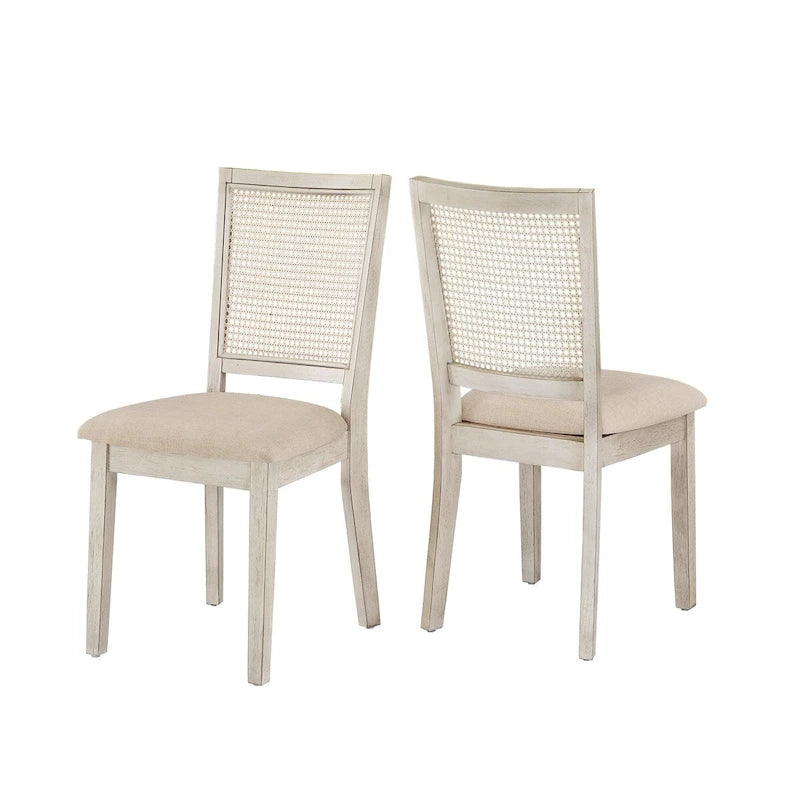 Beige Linen and Rattan Dining Chairs (Set of 2)