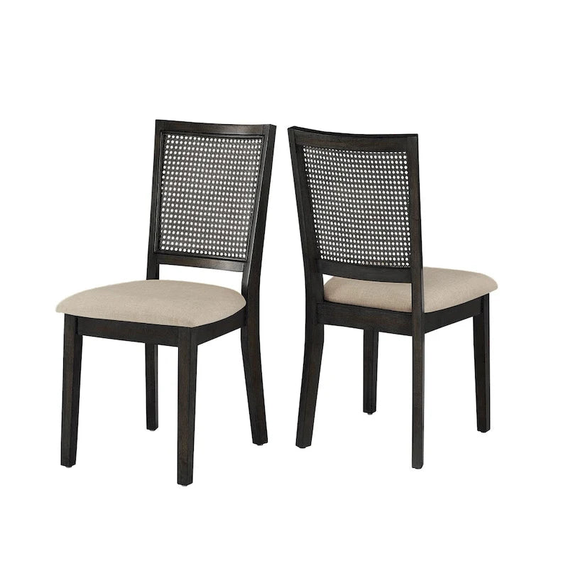 Beige Linen and Rattan Dining Chairs (Set of 2)