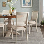Chaises de salle à manger en lin beige et rotin
