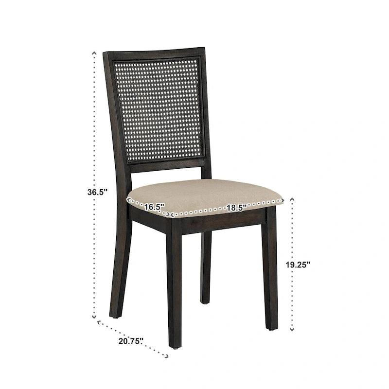 Chaises de salle à manger en lin beige et rotin