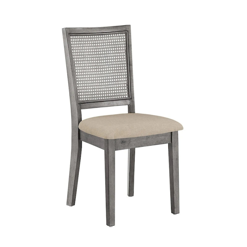 Chaises de salle à manger en lin beige et rotin