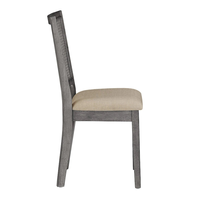 Chaises de salle à manger en lin beige et rotin