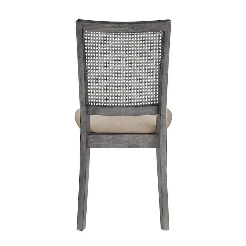 Chaises de salle à manger en lin beige et rotin