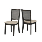 Chaises de salle à manger en lin beige et rotin