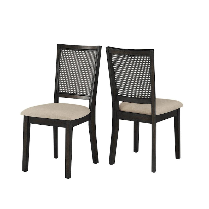 Chaises de salle à manger en lin beige et rotin