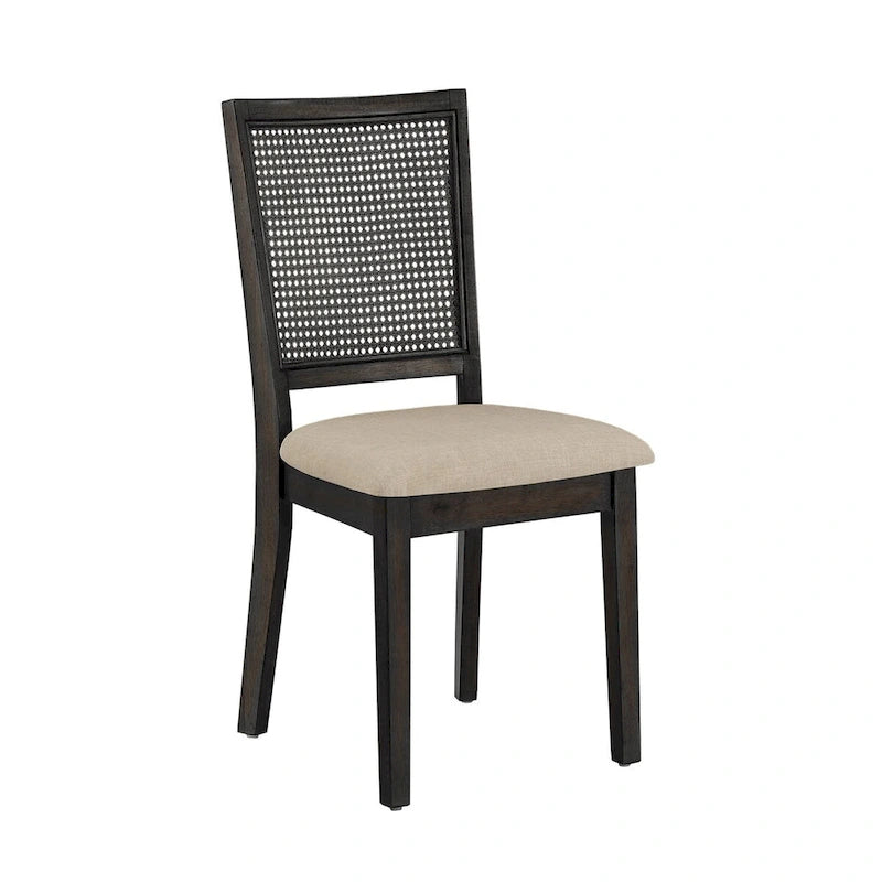 Chaises de salle à manger en lin beige et rotin