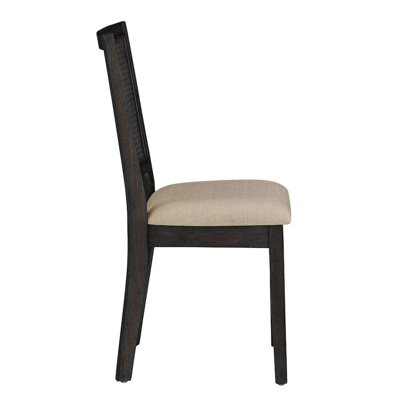 Chaises de salle à manger en lin beige et rotin